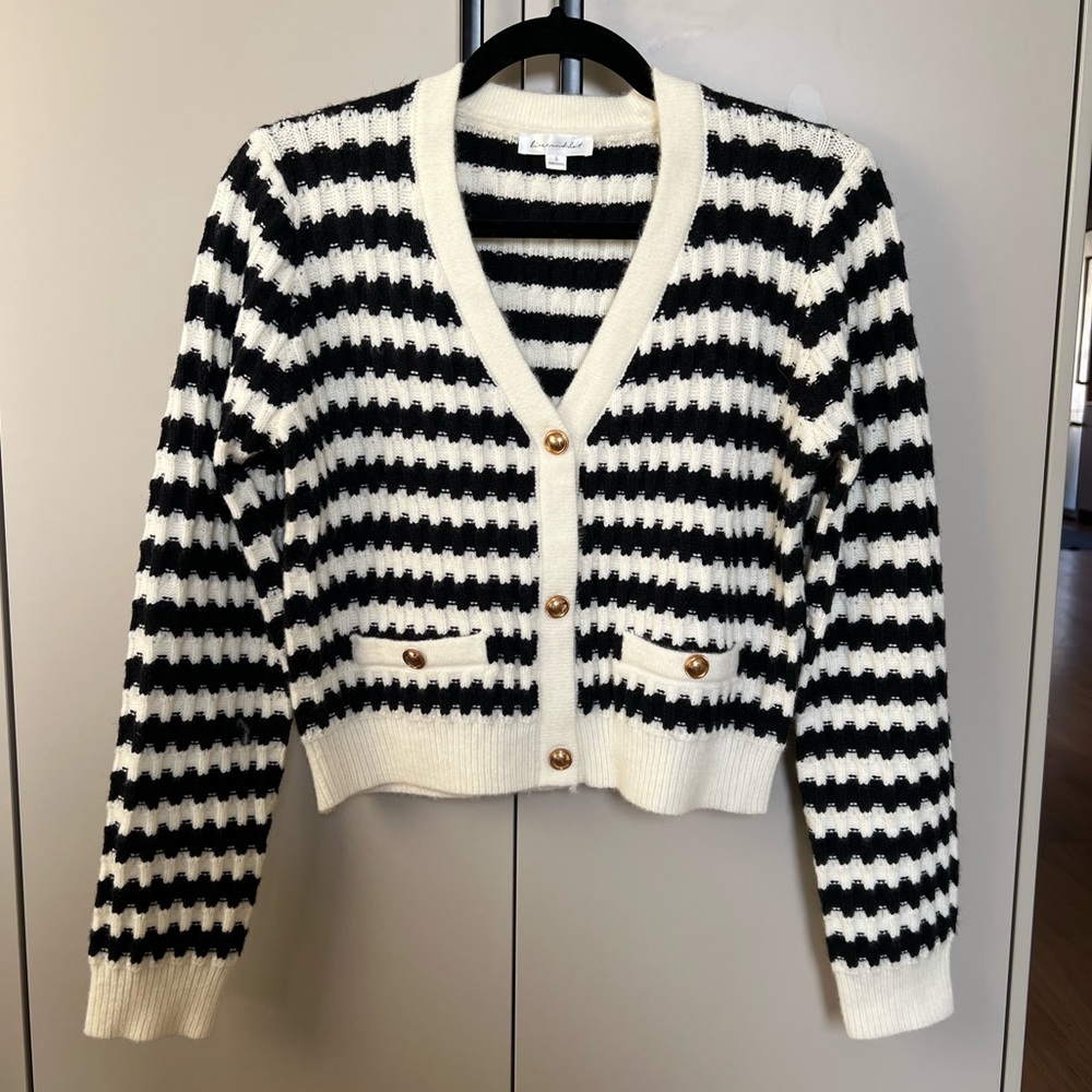 Line & Dot Laurel Cardigan - black & white striped